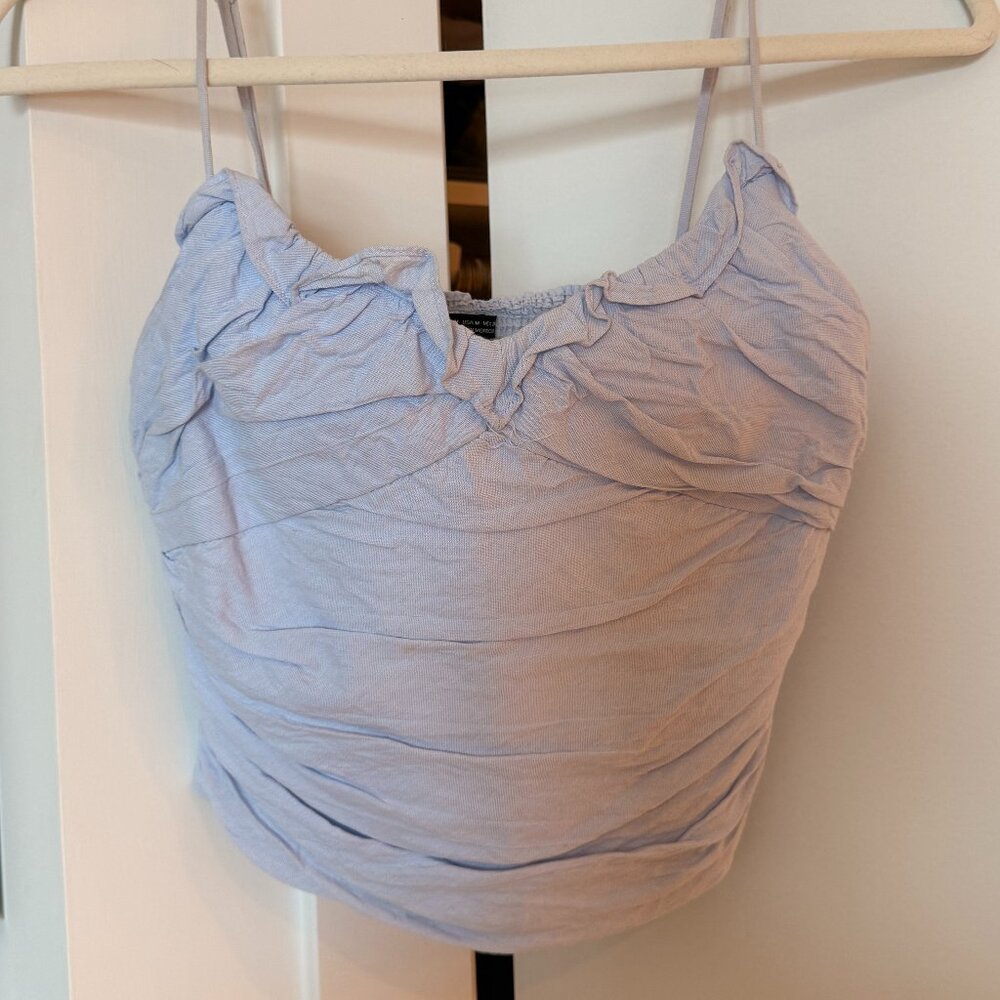 Zara Ruched crop top- light blue/chambray- size medium
